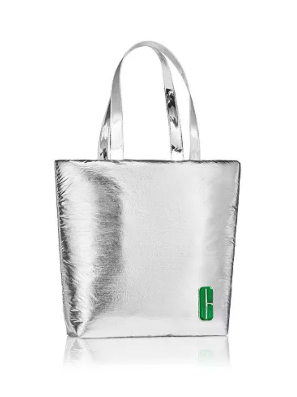 Silver Tote Bag with Green Logo - Women's Fashion Tote